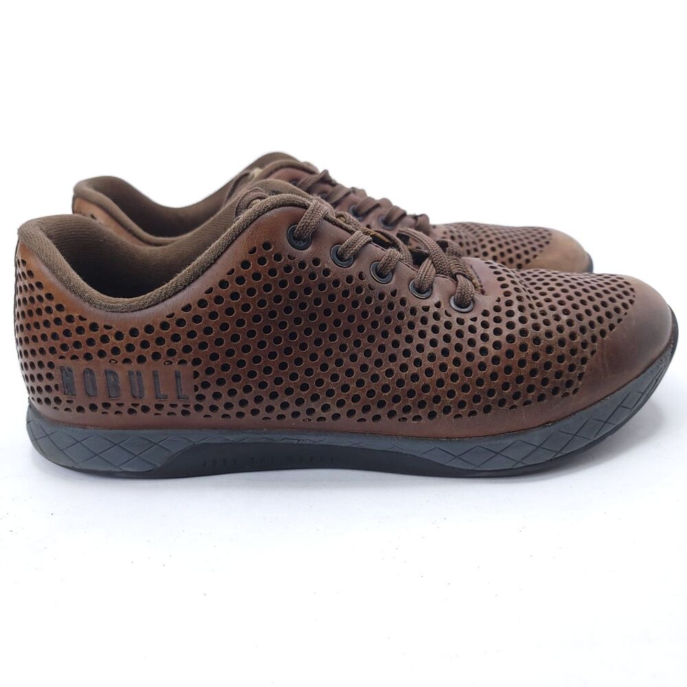 Nobull Perforated Leather Trainer Low Mens Size 10.5 Workout Gym Shoes Brown